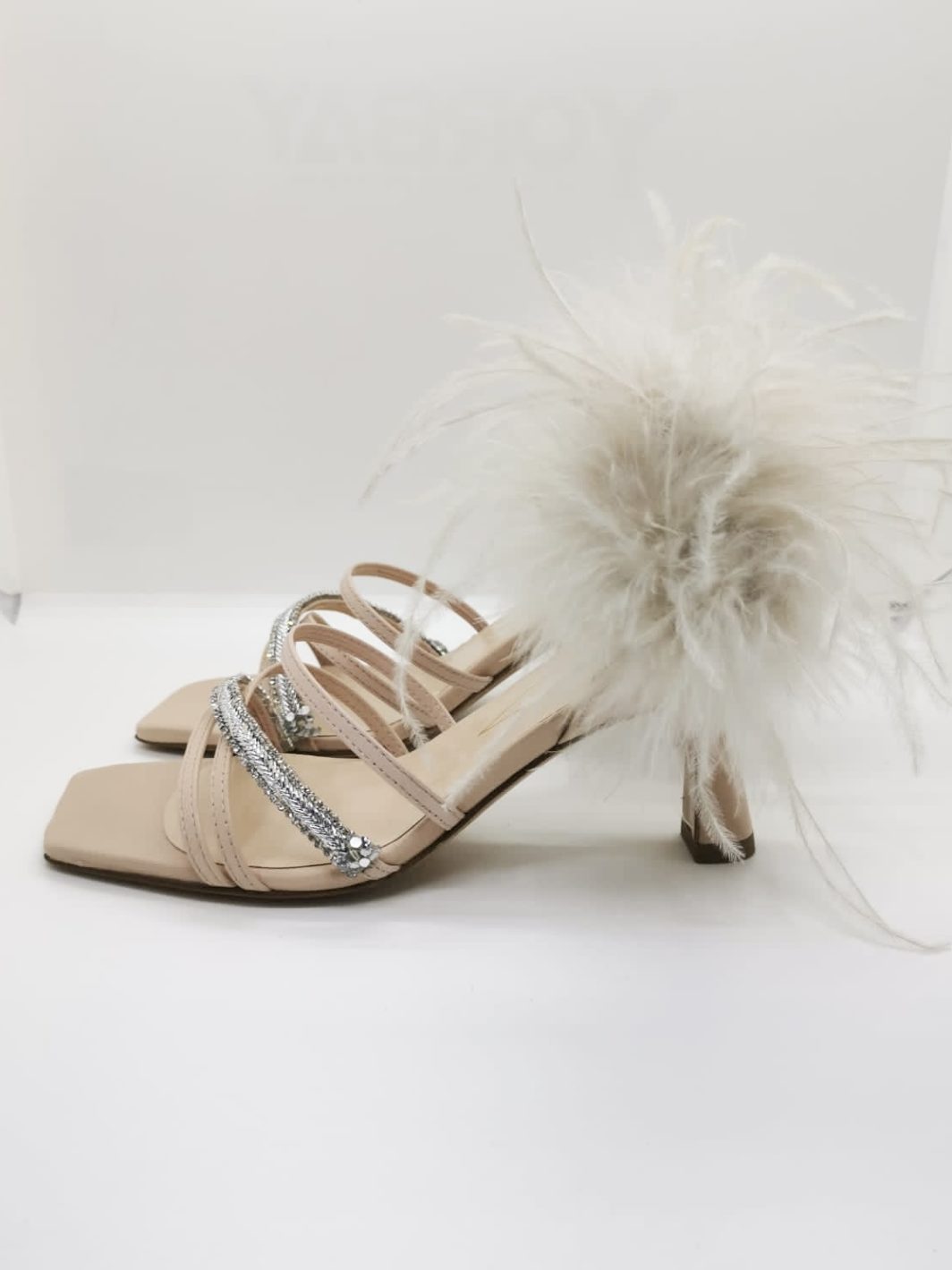 Sandalo nude strass con piume | Pokemaoke