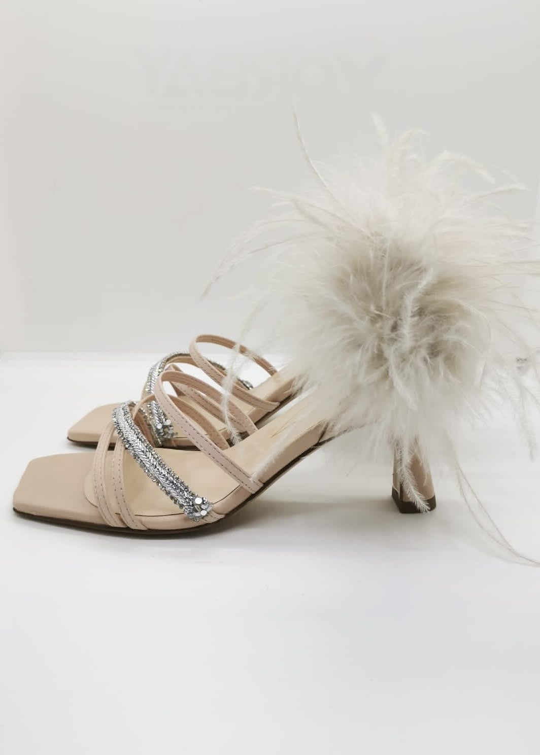 Sandalo nude strass con piume | Pokemaoke